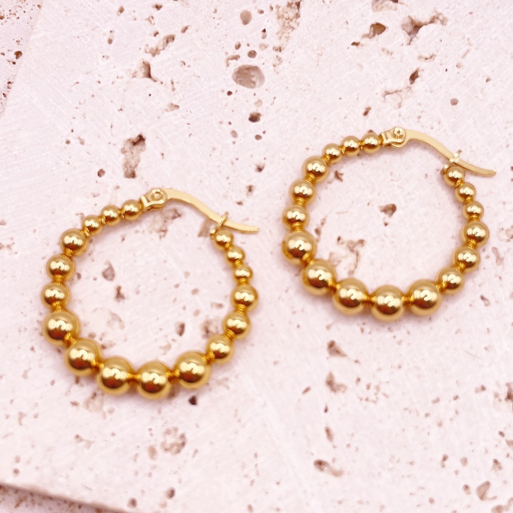 Stainless Steel Gold Hoop Earrings - Picture 2 of 4